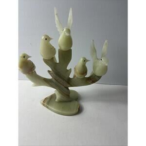Five Banded Onyx Love Birds On A Tree Heart Base Figurine READ